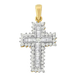 14K Yellow Gold 2.0 Cttw Multi-Row Diamond Cross Pendant Necklace