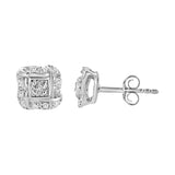 .925 Sterling Silver Round-Cut Diamond Accent Swirl Square Knot Stud Earrings (H-I Color, I2-I3 Clarity)
