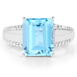 5.78 Carat Genuine Swiss Blue Topaz and White Topaz .925 Sterling Silver Ring