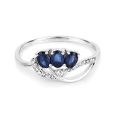 0.65 Carat Genuine Blue Sapphire and White Diamond 14K White Gold Ring