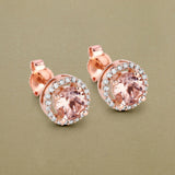 0.93 Carat Genuine Morganite and White Diamond 14K Rose Gold Earrings