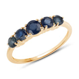 1.05 Carat Genuine Blue Sapphire and White Diamond 14K Yellow Gold Ring