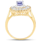 14K Yellow Gold Plated 2.16 Carat Genuine Tanzanite & White Topaz .925 Sterling Silver Ring