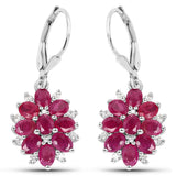 4.30 Carat Genuine Ruby and White Zircon .925 Sterling Silver Earrings
