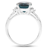 2.64 Carat Genuine London Blue Topaz and White Topaz .925 Sterling Silver Ring