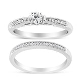 .925 Sterling Silver 1/3 Cttw Diamond Classic Engagement Ring Bridal Set with Milgrain (I-J Color, I3 Clarity) - Ring Size 7