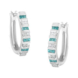 10k White Gold Round and Blue Baguette 1/2 cttw Diamond Hoop Earrings (I-J Color, I2-I3 Clarity)