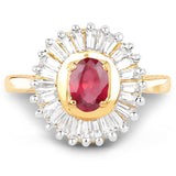 14K Yellow Gold Plated 2.44 Carat Glass Filled Ruby and White Topaz .925 Sterling Silver Ring
