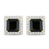 1.55 Carat Genuine Green Tourmaline and White Diamond 14K Yellow Gold Earrings