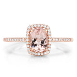 0.82 Carat Genuine Morganite and White Diamond 14K Rose Gold Ring