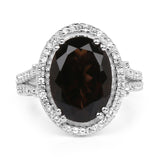 5.80 Carat Genuine Smoky Quartz & White Topaz .925 Sterling Silver Ring