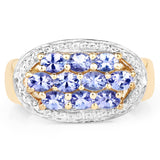 14K Yellow Gold Plated 1.70 Carat Genuine Tanzanite .925 Sterling Silver Ring