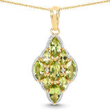14K Yellow Gold Plated 4.02 Carat Genuine Peridot & White Topaz .925 Sterling Silver Pendant