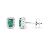 0.91 Carat Genuine Zambian Emerald and White Diamond 14K White Gold Earrings