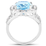 5.17 Carat Genuine Blue Topaz and White Topaz .925 Sterling Silver Ring