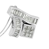 14K White Gold 1 7/8 cttw Princess and Baguette Cut Mixed Geometry Diamond Pendant Necklace (G-H, SI1-SI2)