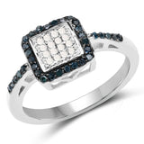 0.28 Carat Genuine Blue Diamond and White Diamond .925 Sterling Silver Ring