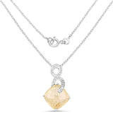 8.81 Carat Genuine Golden Rutile and White Diamond .925 Sterling Silver Pendant