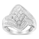 10K White Gold Diamond Bypass Cluster Ring (1 Cttw, I-J Color, I2-I3 Clarity) - Size 7