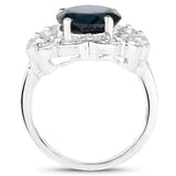 5.11 Carat Genuine London Blue Topaz and White Diamond .925 Sterling Silver Ring