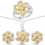7.92 Carat Genuine Citrine and White Topaz .925 Sterling Silver 3 Piece Jewelry Set (Ring, Earrings, and Pendant w/ Chain)