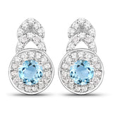 3.24 Carat Genuine Blue Topaz and White Topaz .925 Sterling Silver Jewelry Set