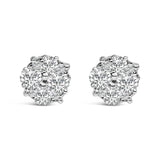 .925 Sterling Silver 1/2 cttw Prong Set Round-Cut Diamond Cluster Stud Earring (I-J Color, I2-I3 Clarity)