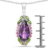 6.22 Carat Genuine Amethyst, Chrome Diopside and Rhodolite .925 Sterling Silver Pendant