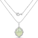 7.49 Carat Genuine Prehnite And White Topaz .925 Sterling Silver Pendant