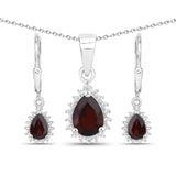 1.88 Carat Genuine Garnet and White Topaz .925 Sterling Silver Jewelry Set