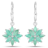 2.92 Carat Genuine Emerald and White Diamond .925 Sterling Silver Earrings