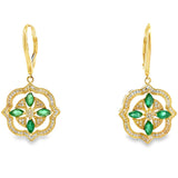 1.28ct Emerald Diamond Dangle Earrings 14KT Yellow Gold