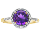 Natural 1.35ct Amethyst Diamond Ring 10KT Yellow Gold