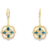 Sapphire Diamond Dangle Earrings 14KT Yellow Gold