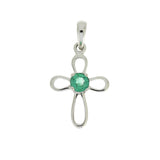 .19ct Emerald Cross Religious Pendant 10KT White Gold