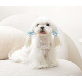 M-Pets Glam Blue Bow Hair Clip with Pearl Detail for Pets