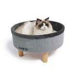 M-Pets Round Elevated Wooden Cat Bed Grey Comfort 47x47x26 cm