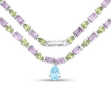 32.50 Carat Genuine Multi Stones .925 Sterling Silver Necklace