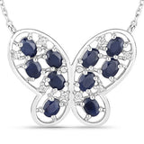 2.16 Carat Genuine Blue Sapphire and White Zircon .925 Sterling Silver Necklace