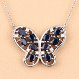 2.16 Carat Genuine Blue Sapphire and White Zircon .925 Sterling Silver Necklace