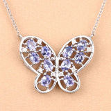 1.86 Carat Genuine Tanzanite and White Zircon .925 Sterling Silver Necklace