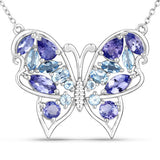 3.60 Carat Genuine Tanzanite and Swiss Blue Topaz .925 Sterling Silver Necklace
