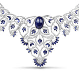 40.93 Carat Genuine Glass Filled Sapphire and White Diamond .925 Sterling Silver Necklace