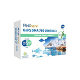 Wellcare UniQ DHA 750 Omega 3 Fish Oil Capsules, 30 Count