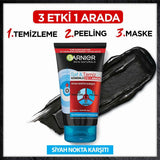 Garnier Charcoal Face Mask and Peeling Product - 3-in-1 Skincare Solution for Blackhead Removal