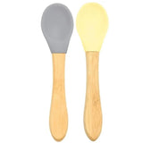 OiOi Bamboo and Silicone Baby Spoon Set Powder Grey & Yellow 2-Pack