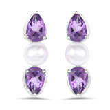 2.78 Carat Genuine Amethyst and Pearl .925 Sterling Silver Earrings