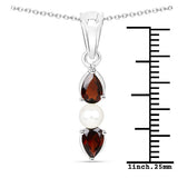 1.50 Carat Genuine Garnet and Pearl .925 Sterling Silver Pendant