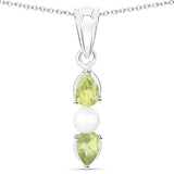 1.40 Carat Genuine Peridot and Pearl .925 Sterling Silver Pendant