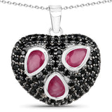 3.28 Carat Genuine Ruby and Black Spinel .925 Sterling Silver Pendant